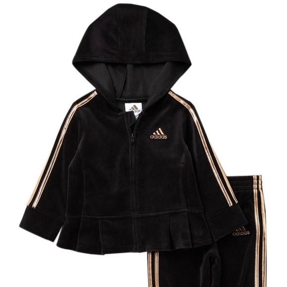 Adidas Little Girls ZIP up Velour Jacket and Pants - Picture 1 of 7